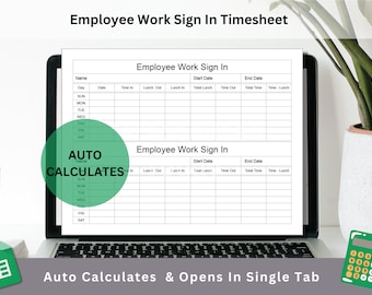 Google Sheets Weekly Work Sign In Timesheet Template Text Fillable / Text Editable Spreadsheet Form With Automated Hours Calculations