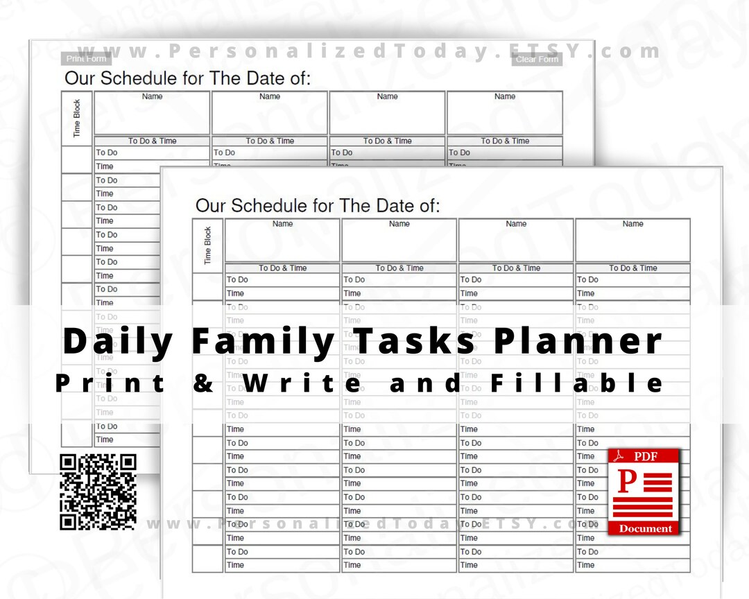4 Person Daily Family Tasks Planner Fillable and Print and - Etsy