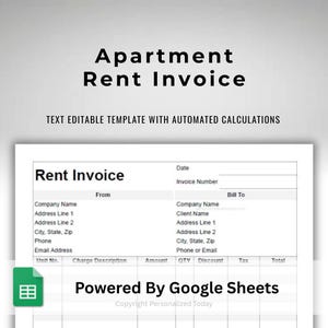 Google Sheets Apartment Rental Invoice Spreadsheet - Fully Editable & Auto Calculating Template