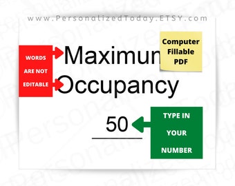 Maximum Occupancy Sign Printable PDF and Fillable Number PDF - Etsy