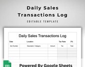 Daily Sales Log - Google Sheets - Craft Show Transactions Tracker - Pop Up Event Sales Ledger - 4 Page Digital Download - 100 Item Total
