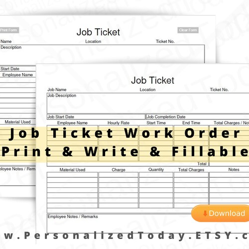 Job Ticket Work Order Form Fillable PDF US Letter Size Digital - Etsy