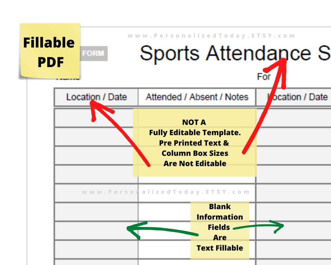 Printable Sports Attendance Sheet Fillable and Printable PDF Etsy