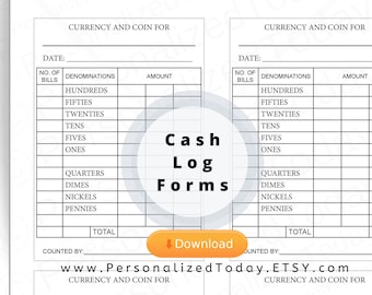 Printable Currency and Coins Counting Forms Four (4) Forms On One Page US Letter Size