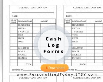 Printable Currency and Coins Counting Forms Four (4) Forms On One Page US Letter Size