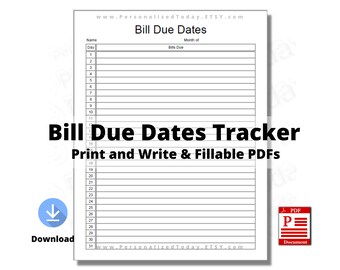 Printable Bill Due - Etsy