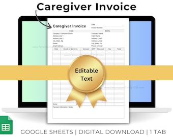 Caregiver Invoice Business Receipt Form For Home Care and Residential Assisted Living Auto Calculations Text Editable Google Sheets Template