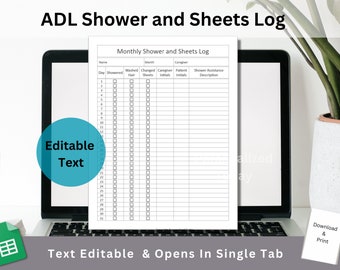Google Sheets Assisted Living Monthly Shower & Bed Sheets Change Checklist Text Fillable / Text Editable Template With Clickable Check Boxes