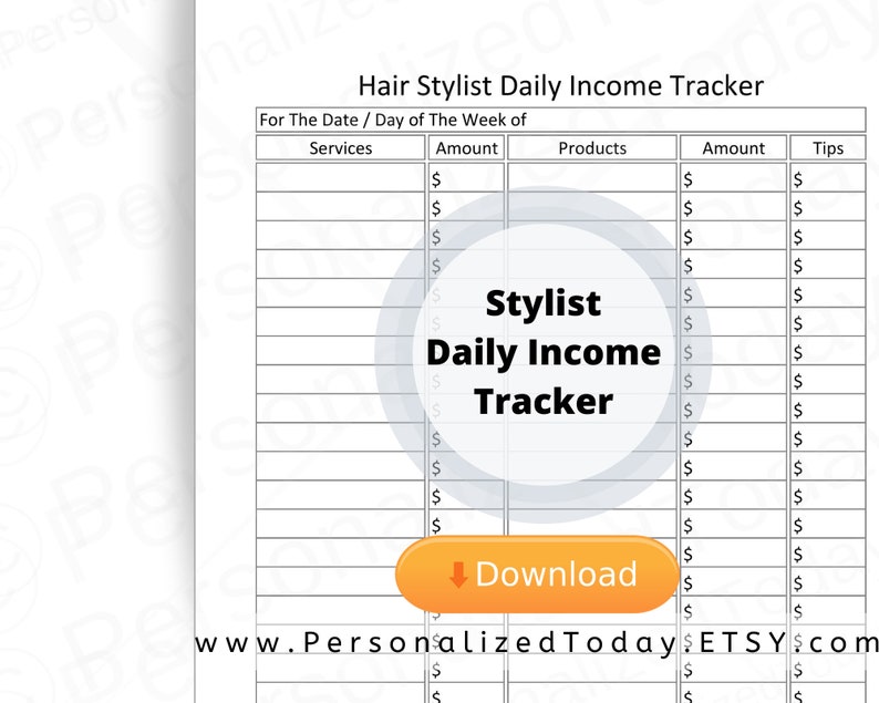 Printable Hair Stylist Daily Tracker PDF Digital Etsy