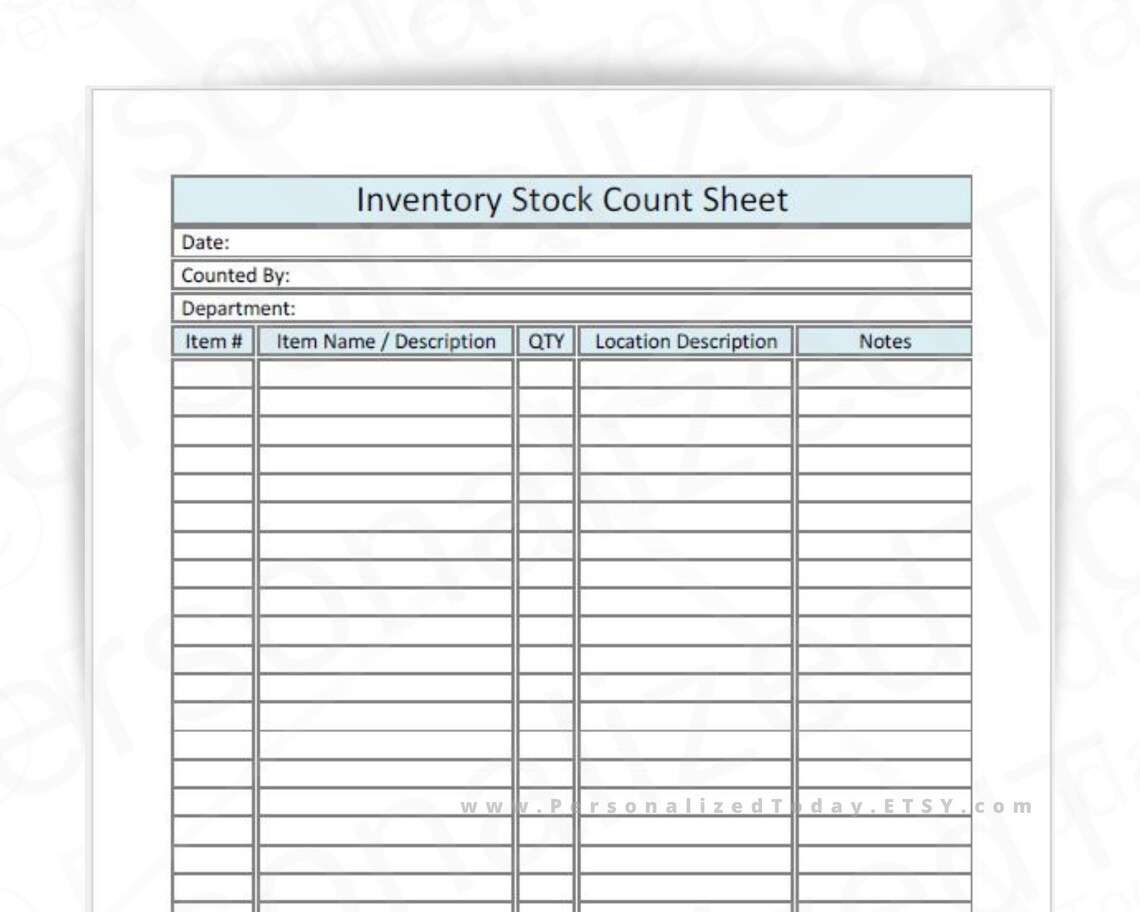 Inventory Stock Count Sheet Print and Write and Text Input Fillable US