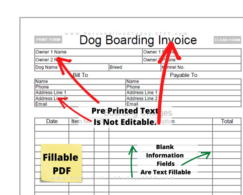 Dog Boarding Invoice Print and Write and Fillable PDF Digital Etsy Dog Boarding Invoice Print and Write and Fillable PDF Digital Etsy