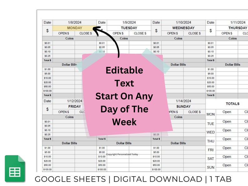 Weekly Cash Register Count Breakdown Template With Blank Dates Google ...