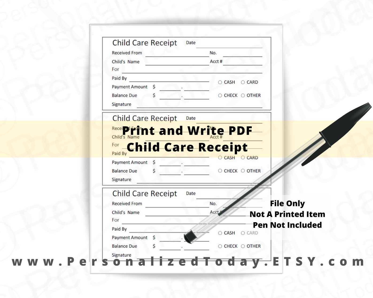 printable child care receipts fillable and print and write pdf etsy