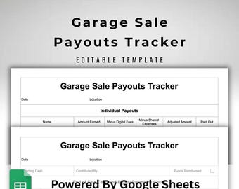 Garage Sale Payouts and Expenses Tracker - Multi Person Yard Sale Organizer - Google Sheets Template - Multi Family Cash Disbursements