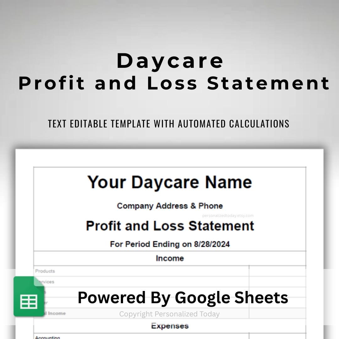 Daycare Profit and Loss Childcare Business Summary Small