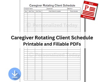 PDF Caregiver Rotating Clients Schedule Printable Only & Text Fillable Digital Download Files US Letter Size Not Fully Editable Templates