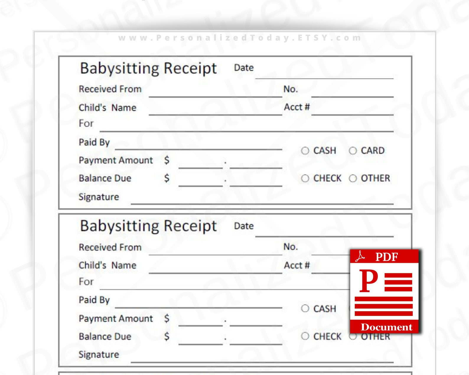 Printable Babysitter Receipts Fillable and Print and Write PDF Etsy Printable Babysitter Receipts Fillable and Print and Write PDF Etsy