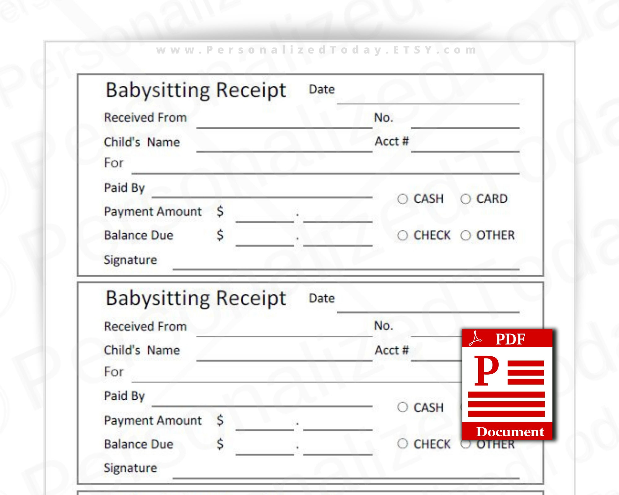 Printable Babysitter Receipts Fillable and Print and Write PDF Etsy UK