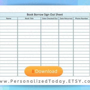 Printable Library Sign Out Sheets US Letter Size PDF Print and | Etsy