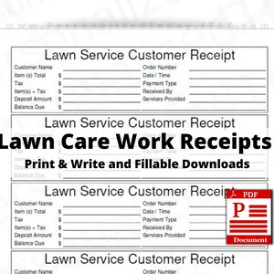 Lawn Service Work Receipt Print and Write and Fillable PDF | Etsy