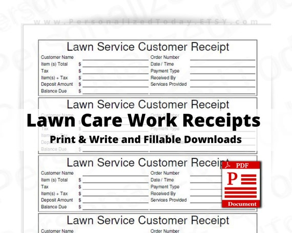 Lawn Service Work Receipt Print and Write and Fillable PDF | Etsy