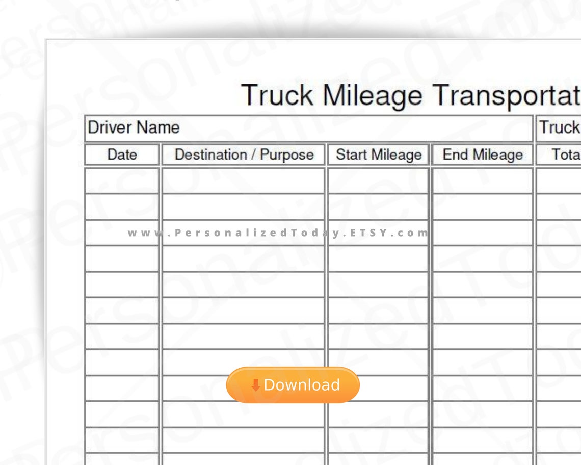 Truck Mileage Log Fillable Editable and Print and Write PDF Etsy