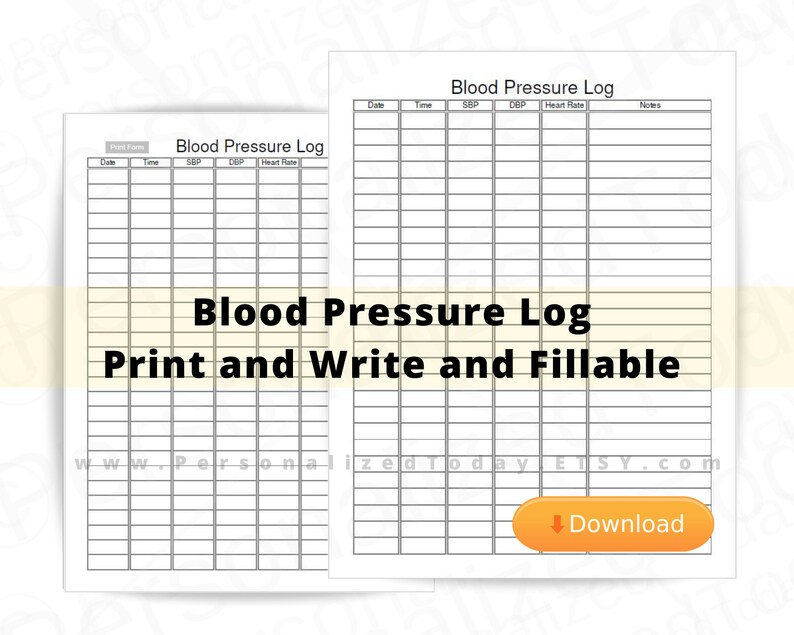 Blood Pressure Log Fillable and Print and Write PDF Digital - Etsy