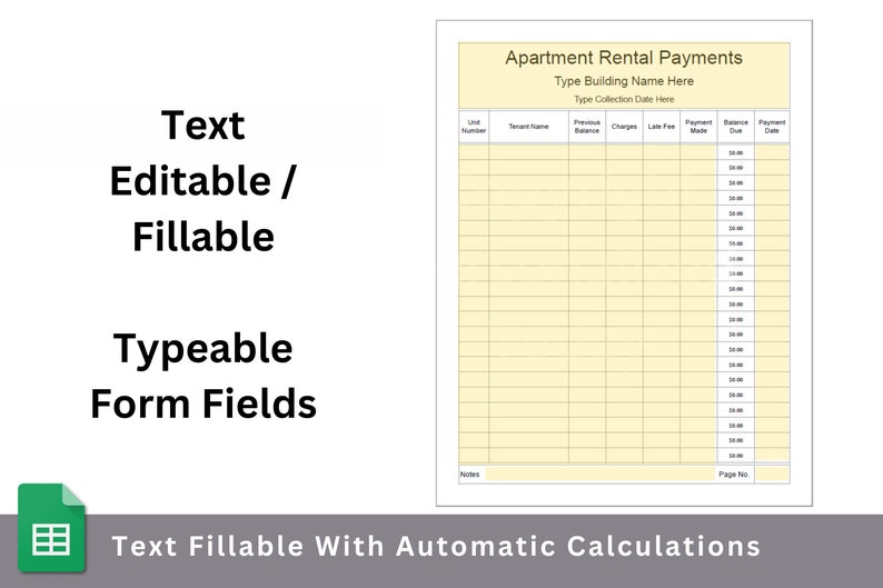 Multi Unit Apartment Rental Payments Tracking Sheet Google Etsy