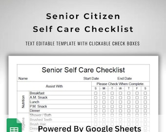 Independent Living Worksheet Google Sheets Template - Empower Your Elderly Residents To Complete Daily Self Care Routines Without Assistance