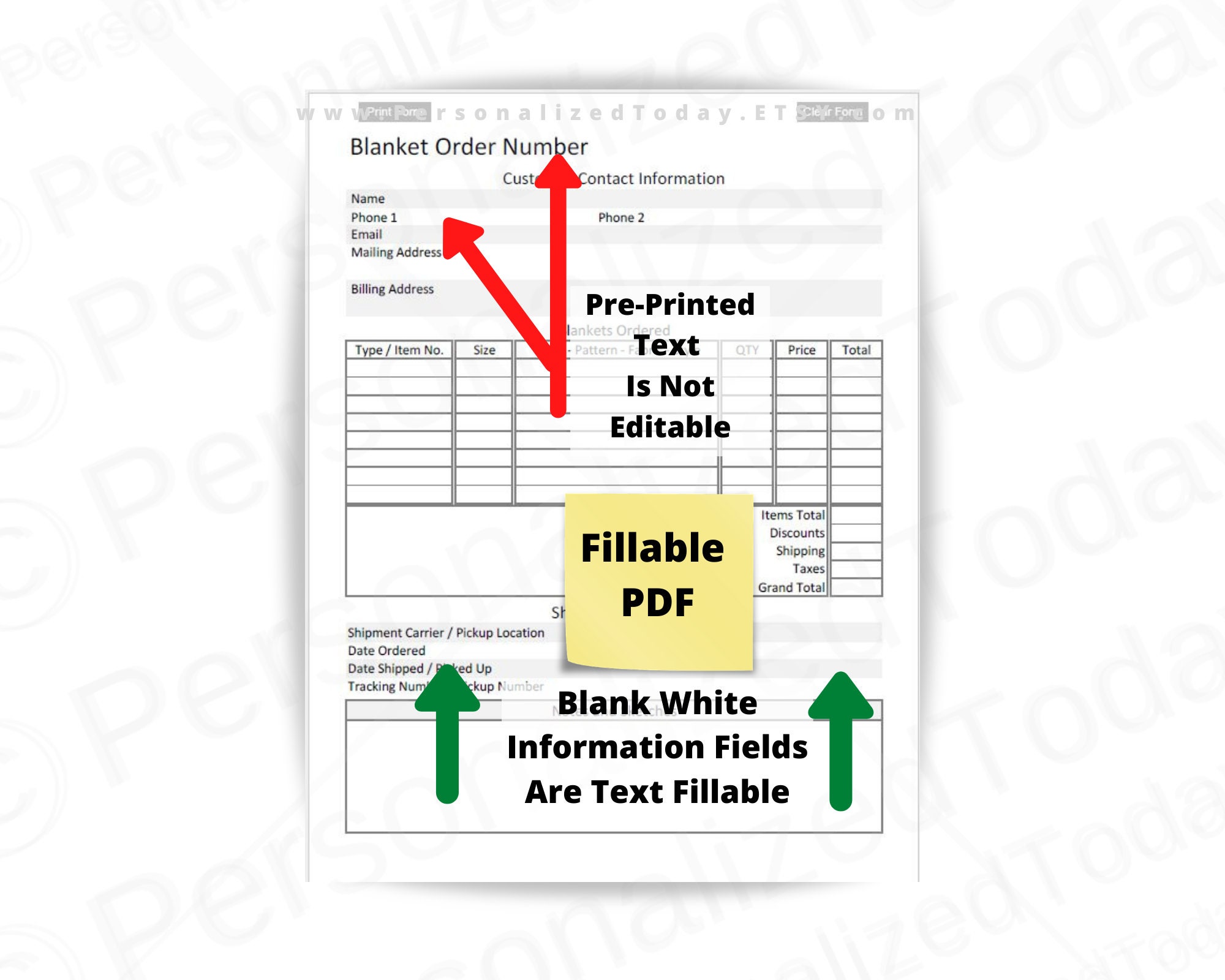 Blanket Order Form Fillable and Print and Write PDF Digital Etsy