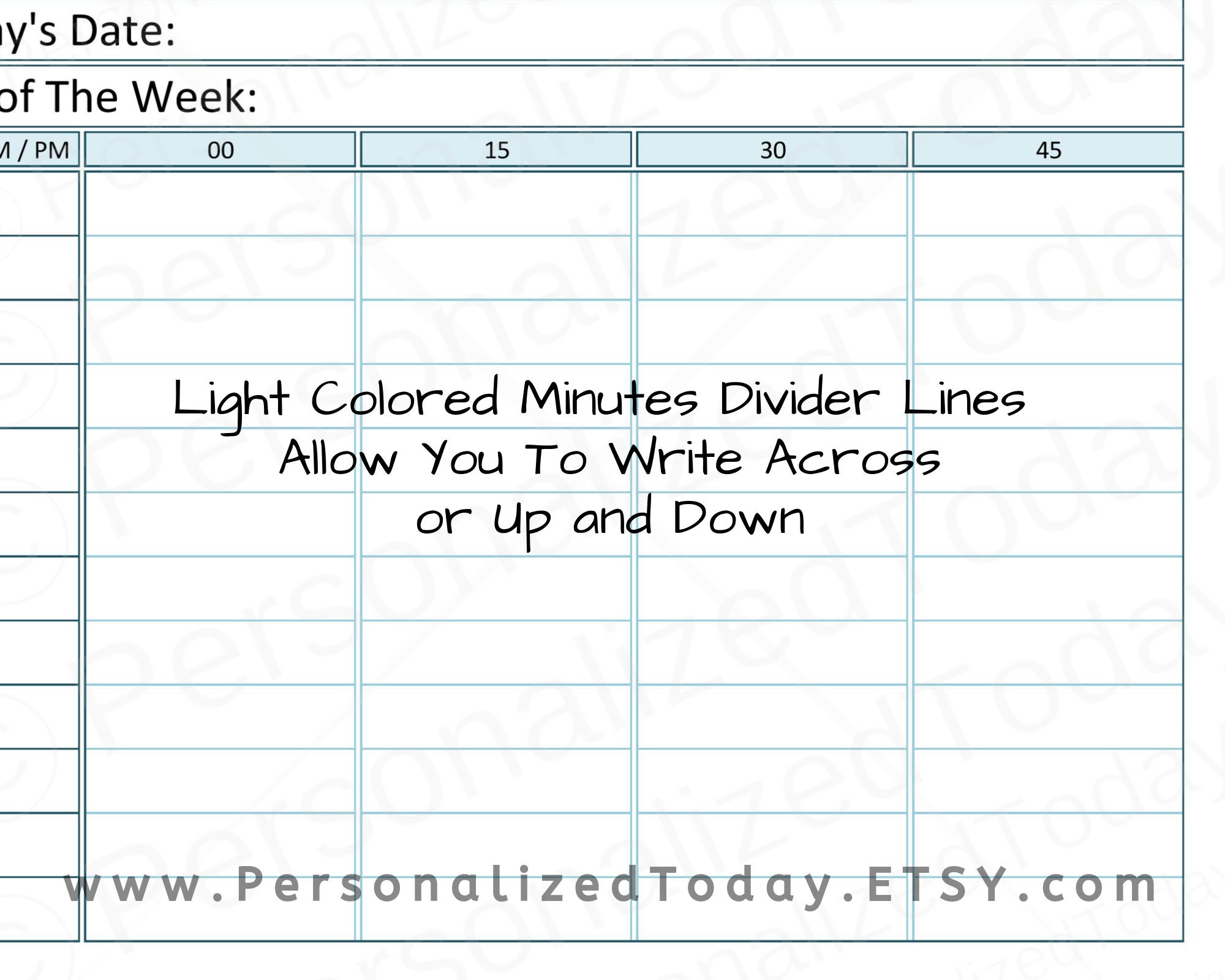 Printable 12 Or 24 Hours Daily Time Planner 15 Minute Etsy