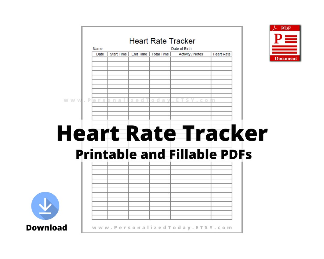 PDF Heart Rate Tracker 1 Printable Only and 1 Text Input - Etsy