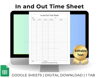In and Out Time Sheet Daily Weekly or Monthly Time Tracker For Work Hours Calculation Printable and Text Editable Google Sheets Template