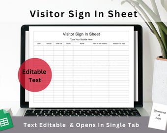 Google Sheets Visitor Sign In Sheet Template Text Fillable / Text Editable Spreadsheet Form With Automated Visit Time Calculation