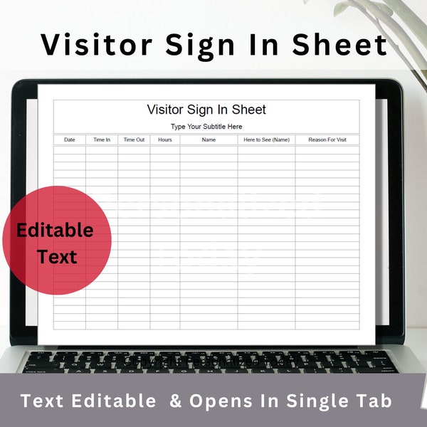 Google Sheets Visitor Sign In and Out Sheet Template Text Fillable / Text Editable Spreadsheet Form With Automated Visit Time Calculation