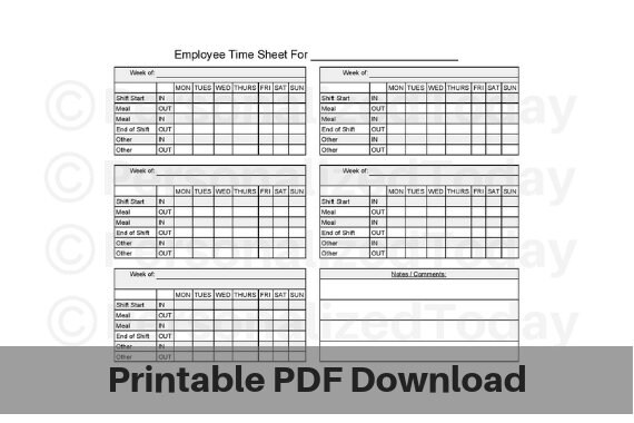 printable employee time sheet instant digital download weekly etsy printable employee time sheet