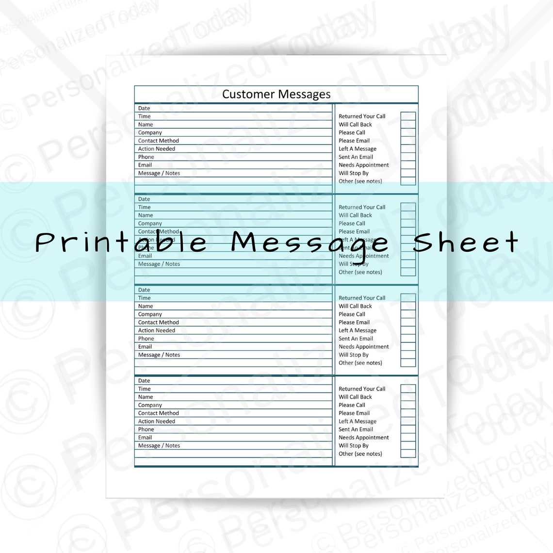 Printable Message Sheet Instant Digital Download PDF For | Etsy