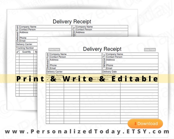 delivery receipt editable and print and write pdf files us etsy