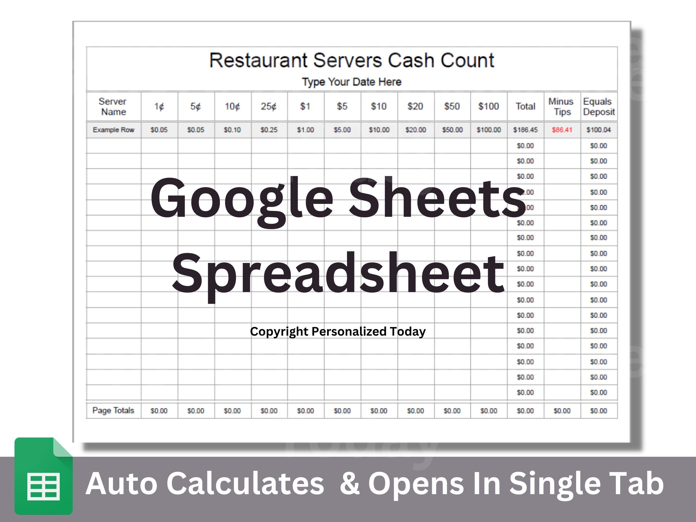 Google Sheets Restaurant Servers Cash Count Template Google Sheets Google Sheets Restaurant Servers Cash Count Template Google Sheets