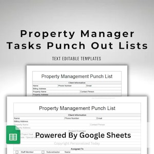 Property Manager Punch Out List - Google Sheets Template - Editable Apartment Maintenance Snag List - Download Printable in US Letter Size