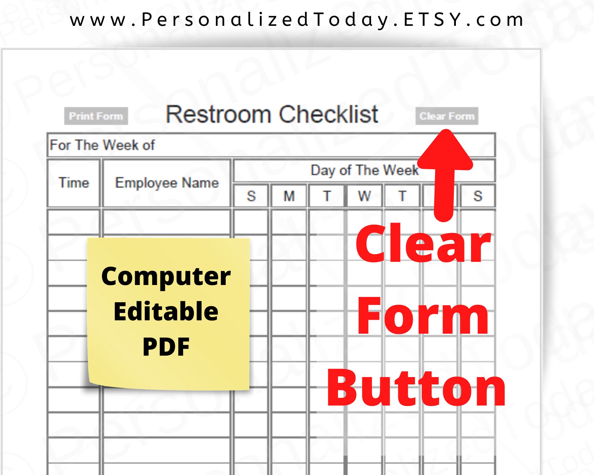 Weekly Bathroom Cleaning Chart With Employee Names Column | Etsy