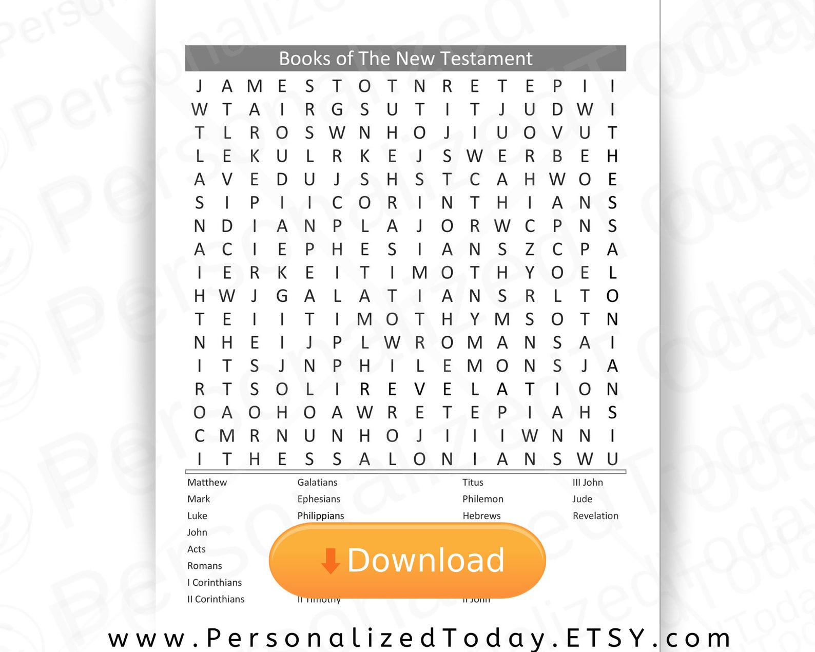 New Testament Books of The Bible Word Search Puzzle Printable | Etsy