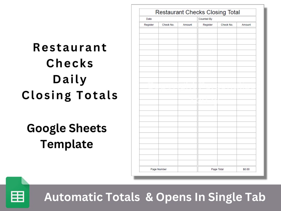 Restaurant Daily Checks Received Tracker Google Sheets Text Editable ...