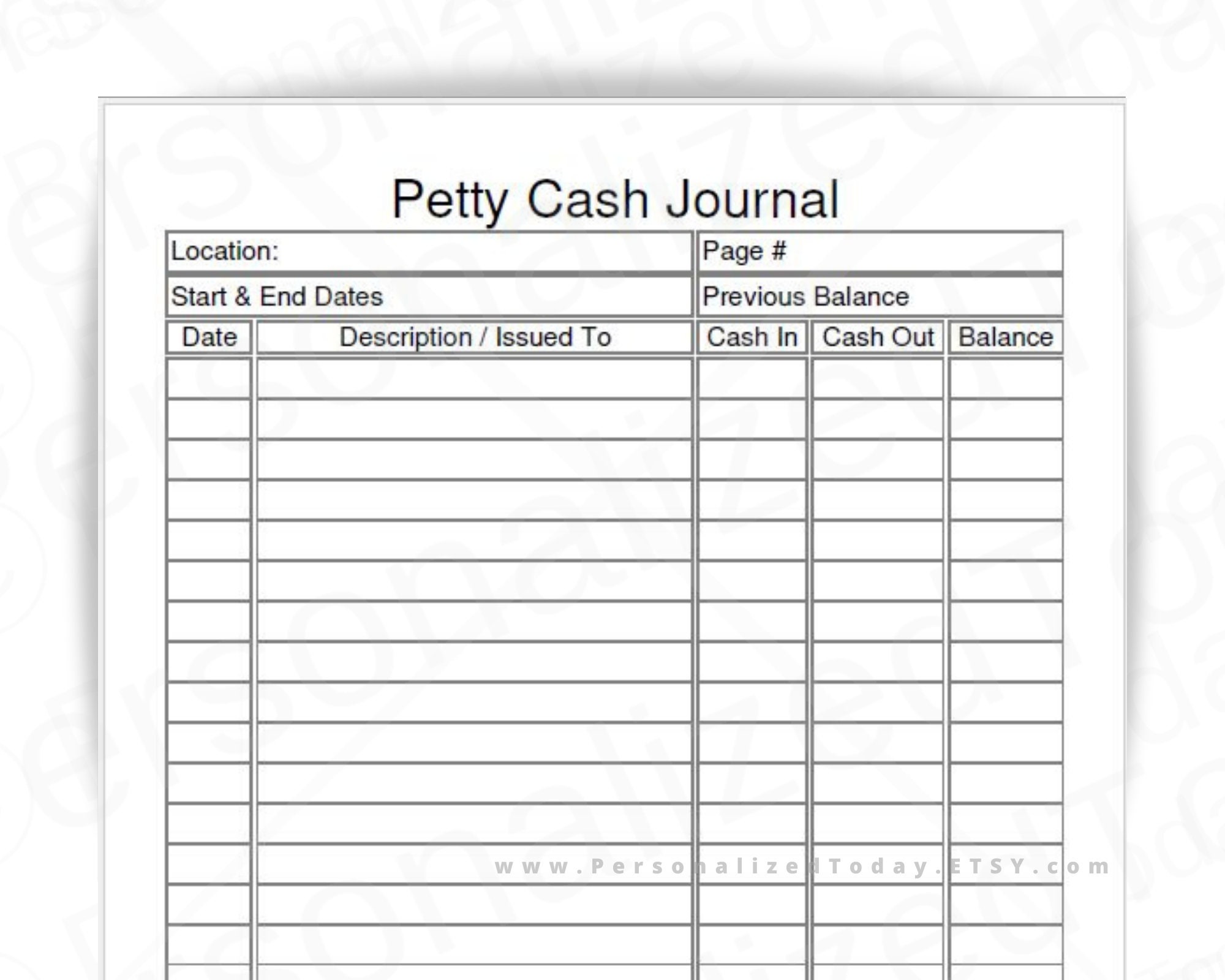 Petty Cash Ledger Printable and Fillable PDF Downloads US Letter Size