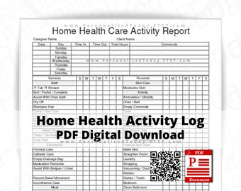 Home Health Caregiver Activity Report Print and Write and Fillable PDF Digital Downloads US Letter Sizes