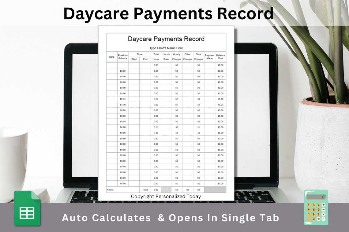 Daycare Payments Record Template Google Sheets Editable - Etsy