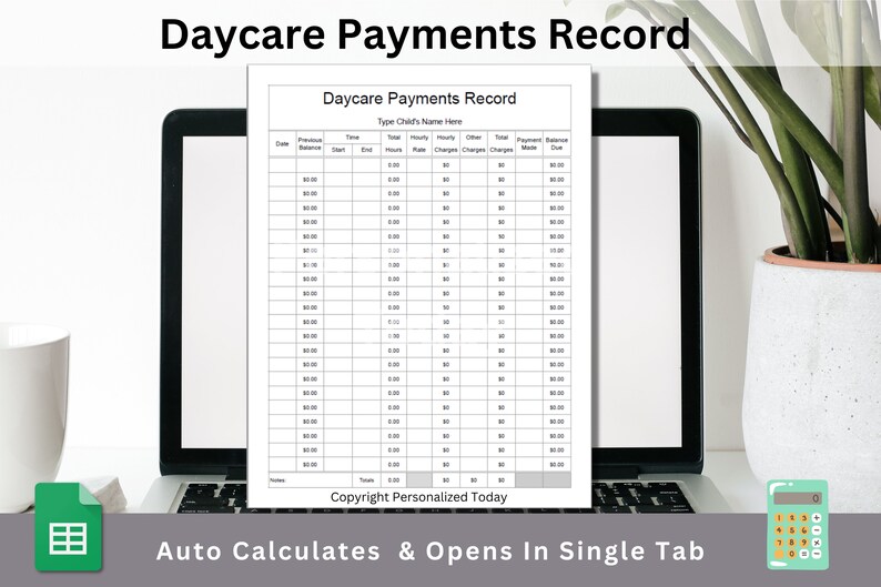 Daycare Payments Record Template Google Sheets Editable - Etsy