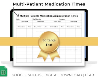 Medication Administration Times Multiple Patients Daily Record Form Prescriptions Tracker For Up To 4 Patients Google Sheets US Letter Size