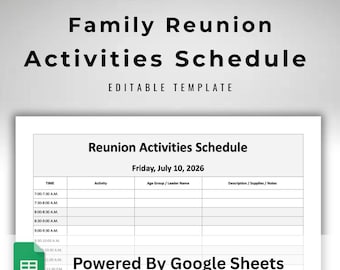 Family Reunion Schedule Google Sheets - Multi Day Activity Planner - Fully Editable Time Blocks Daily Itinerary Template - Up to 4 Days