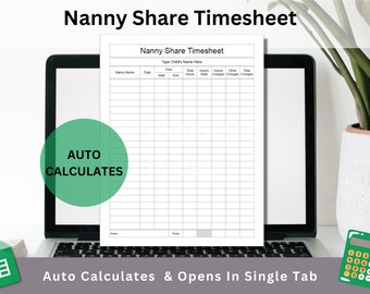 Nanny Share Timesheet Payment Calculation Form Google Sheets Template Text Editable Spreadsheet With Hourly Rate Calculations